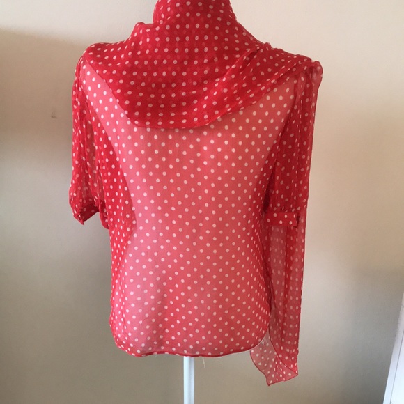 Valentino Red and white polkadot blouse scarf- button up with beautiful … - Picture 8 of 10